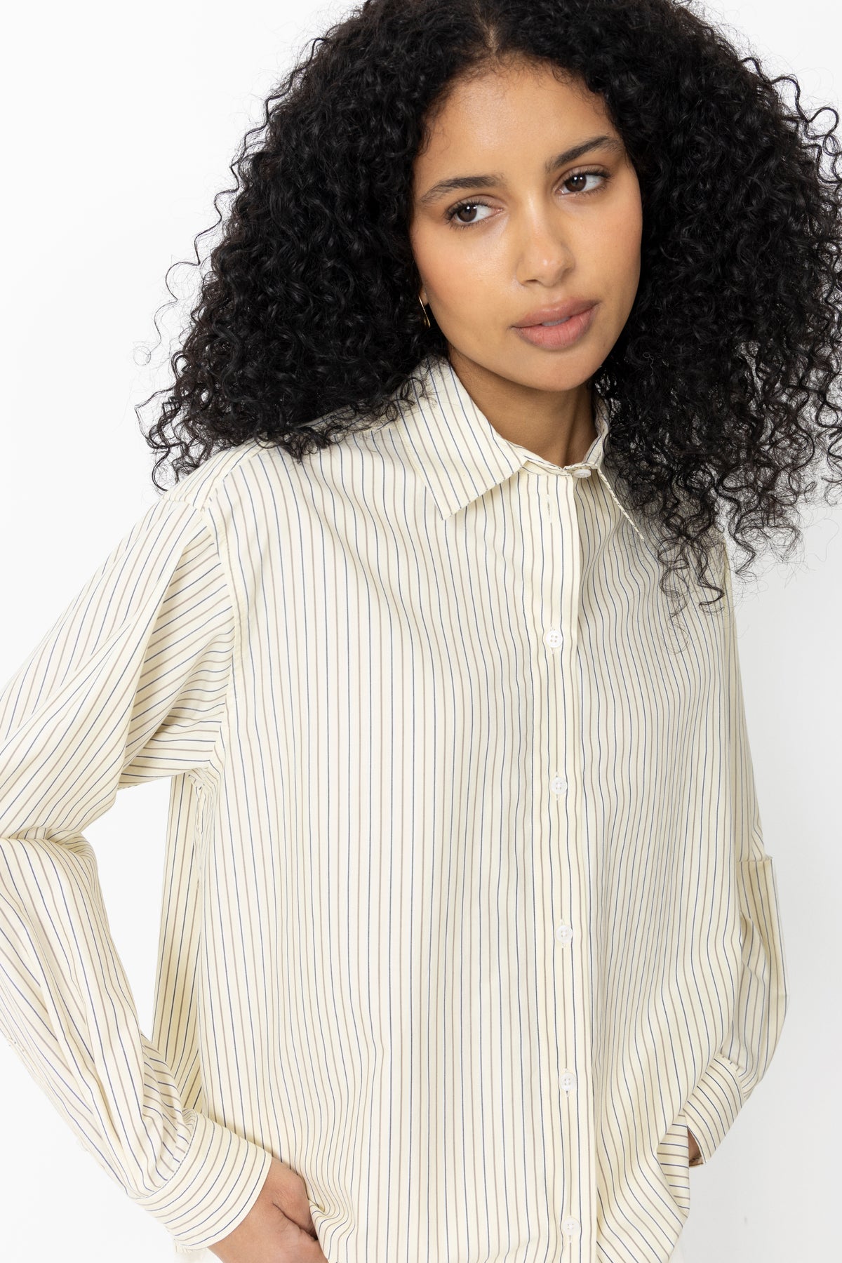 Ander Cotton Crelly Shirt - Pinstripe/Almond Oil