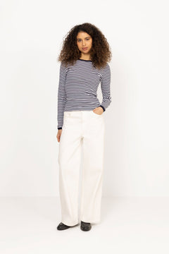 Grace Jersey Stripe Camille Tee Ls - Sky Captain/White
