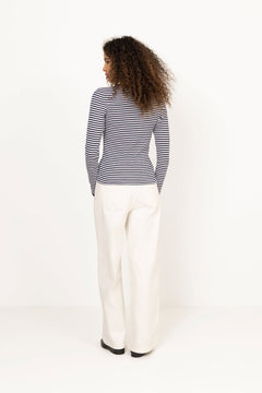 Grace Jersey Stripe Camille Tee Ls - Sky Captain/White