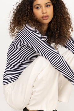 Grace Jersey Stripe Camille Tee Ls - Sky Captain/White