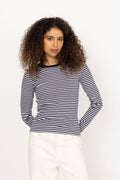 Grace Jersey Stripe Camille Tee Ls - Sky Captain/White