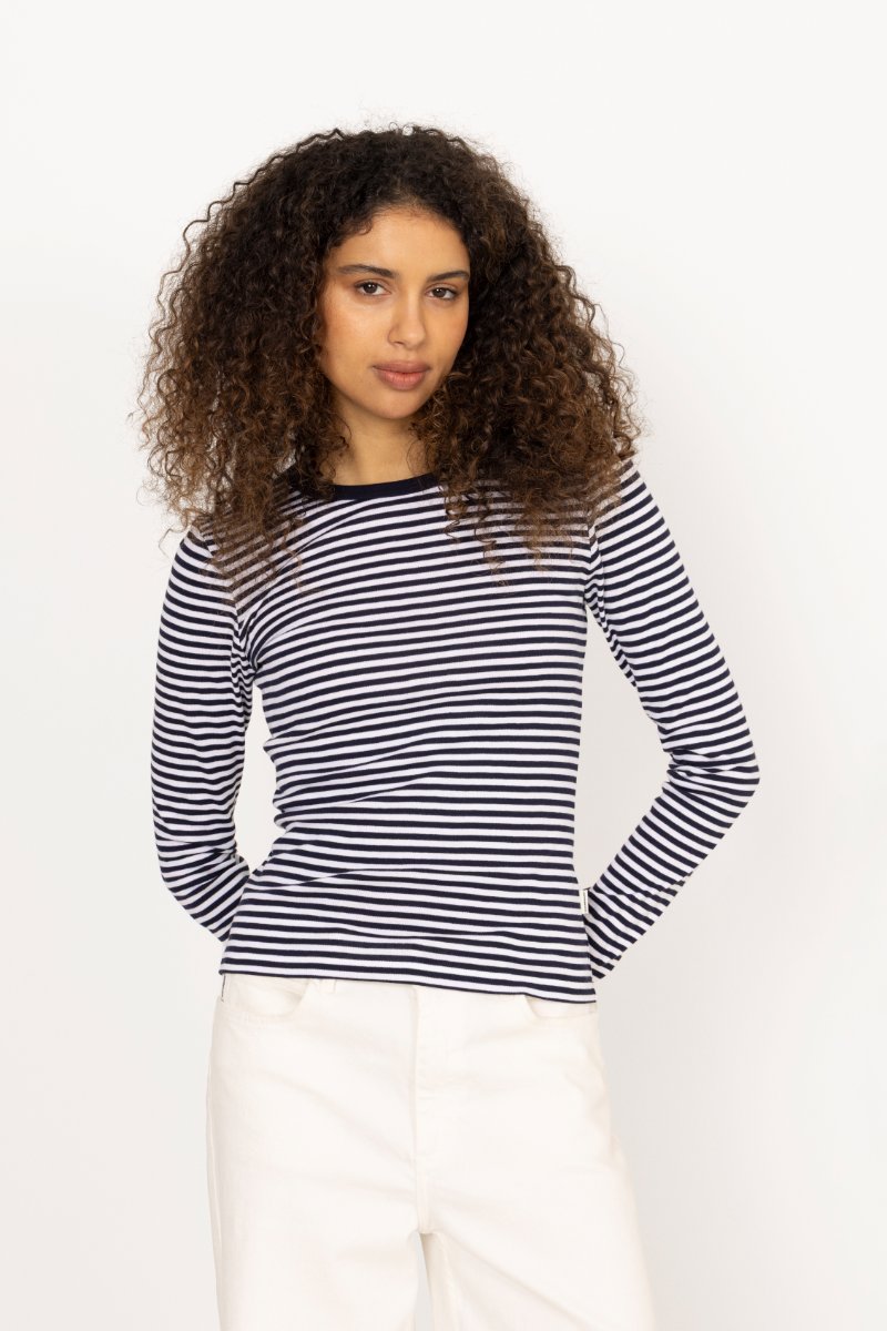 Grace Jersey Stripe Camille Tee Ls - Sky Captain/White