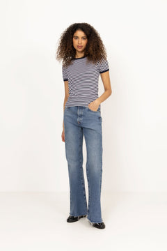 Grace Jersey Stripe June Tee - Sky Captain/White