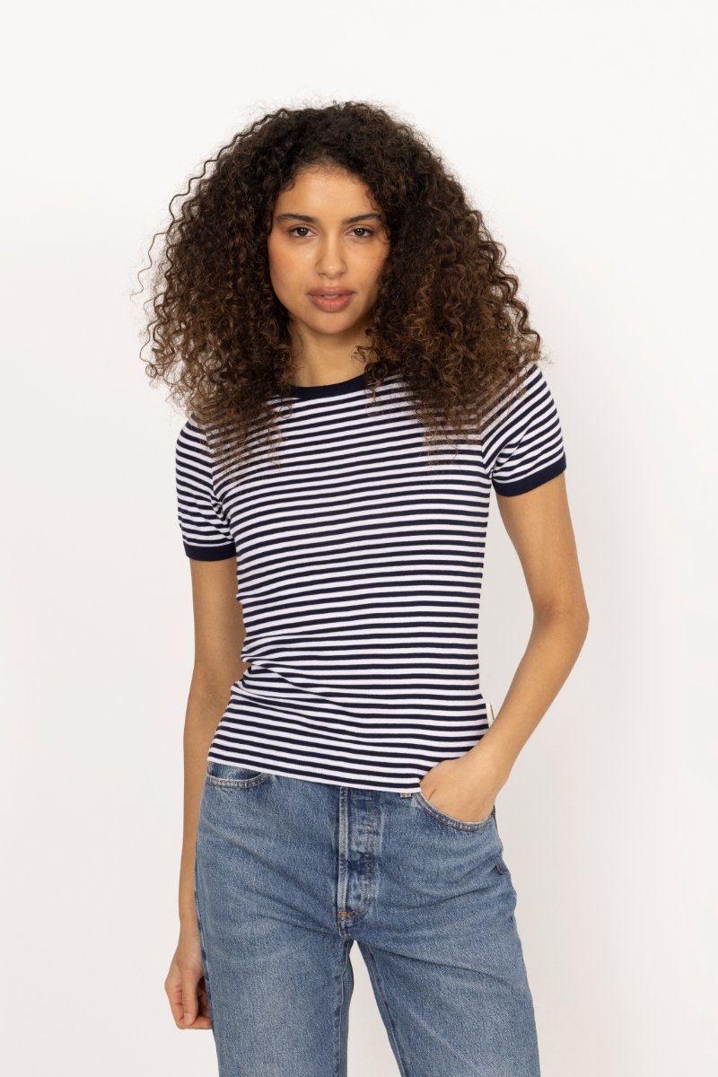 Grace Jersey Stripe June Tee - Sky Captain/White