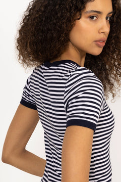 Grace Jersey Stripe June Tee - Sky Captain/White