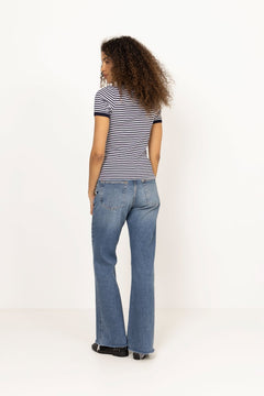Grace Jersey Stripe June Tee - Sky Captain/White