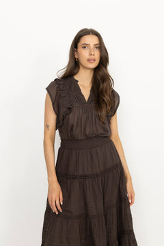 Jayla S Voile Top - Dark Brown