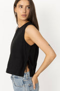 Svetlana Linen Top - Black