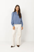 Rosslyn Heavy Sateen Blouse - Smoke Blue