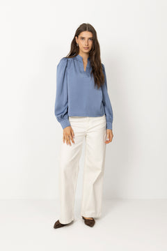 Rosslyn Heavy Sateen Blouse - Smoke Blue