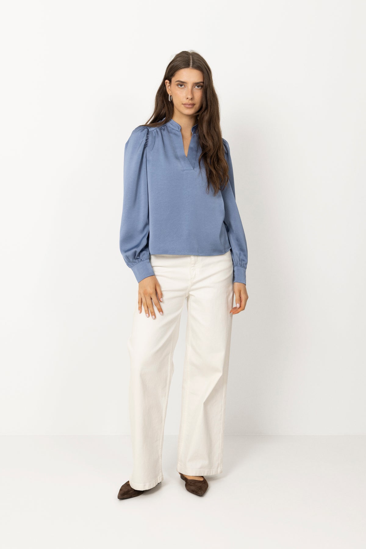 Rosslyn Heavy Sateen Blouse - Smoke Blue