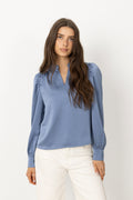 Rosslyn Heavy Sateen Blouse - Smoke Blue