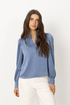 Rosslyn Heavy Sateen Blouse - Smoke Blue