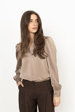Rosslyn Heavy Sateen Blouse - Dark Taupe