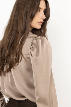Rosslyn Heavy Sateen Blouse - Dark Taupe