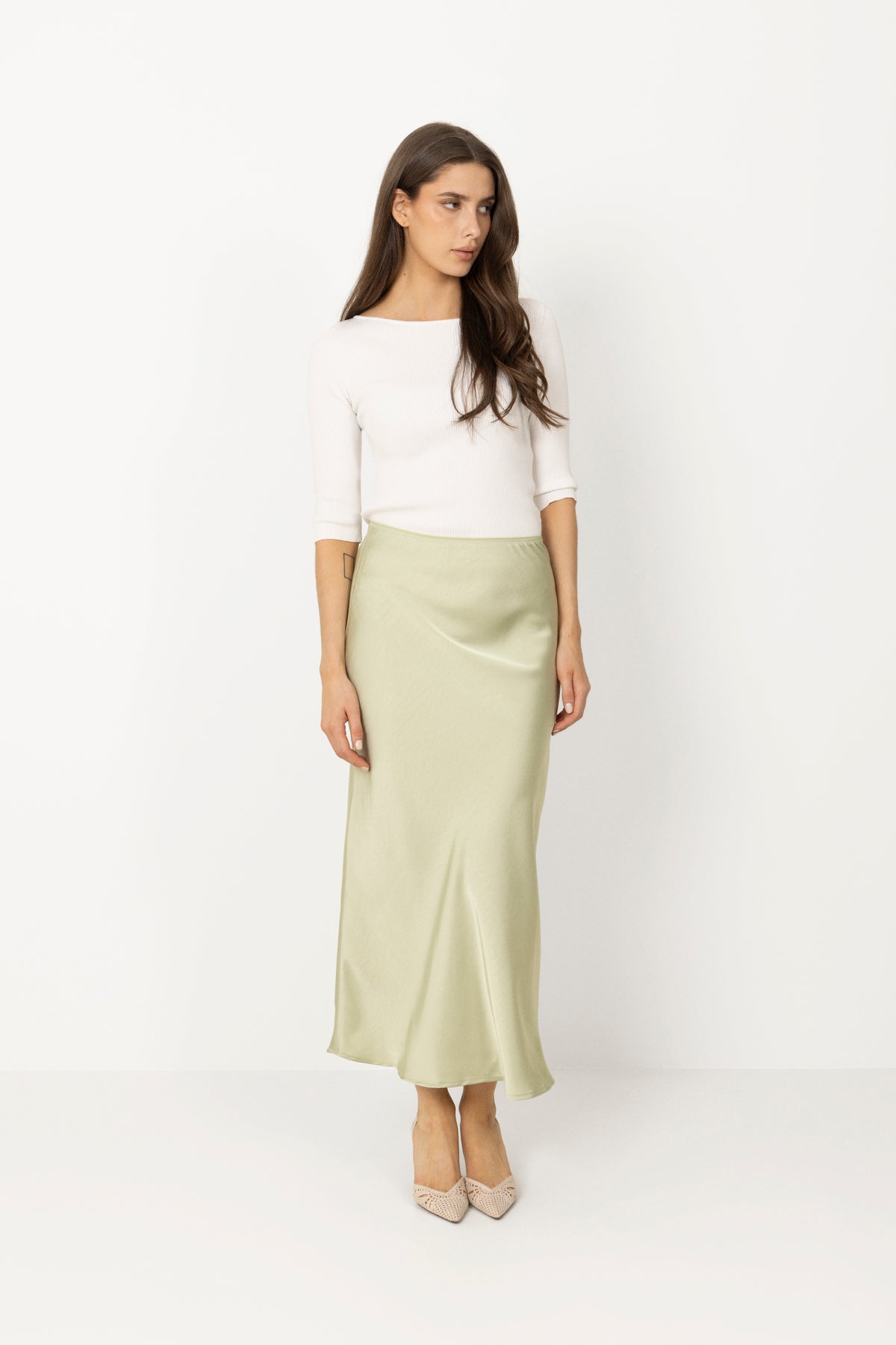 Vicky Heavy Sateen Skirt - Mint Green