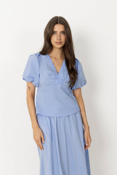 Irina Poplin Blouse - Sky Blue