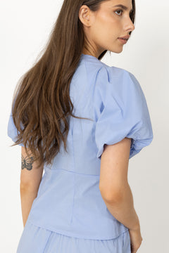 Irina Poplin Blouse - Sky Blue