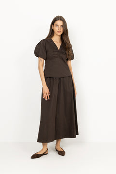 Irina Poplin Blouse - Chocolate Brown