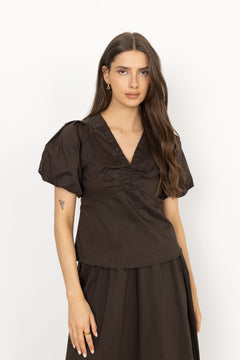 Irina Poplin Blouse - Chocolate Brown