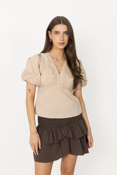 Irina Poplin Blouse - Dark Sand