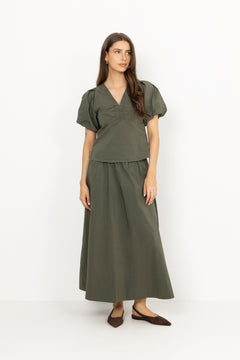Irina Poplin Blouse - Army