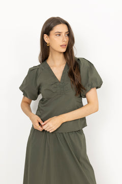 Irina Poplin Blouse - Army