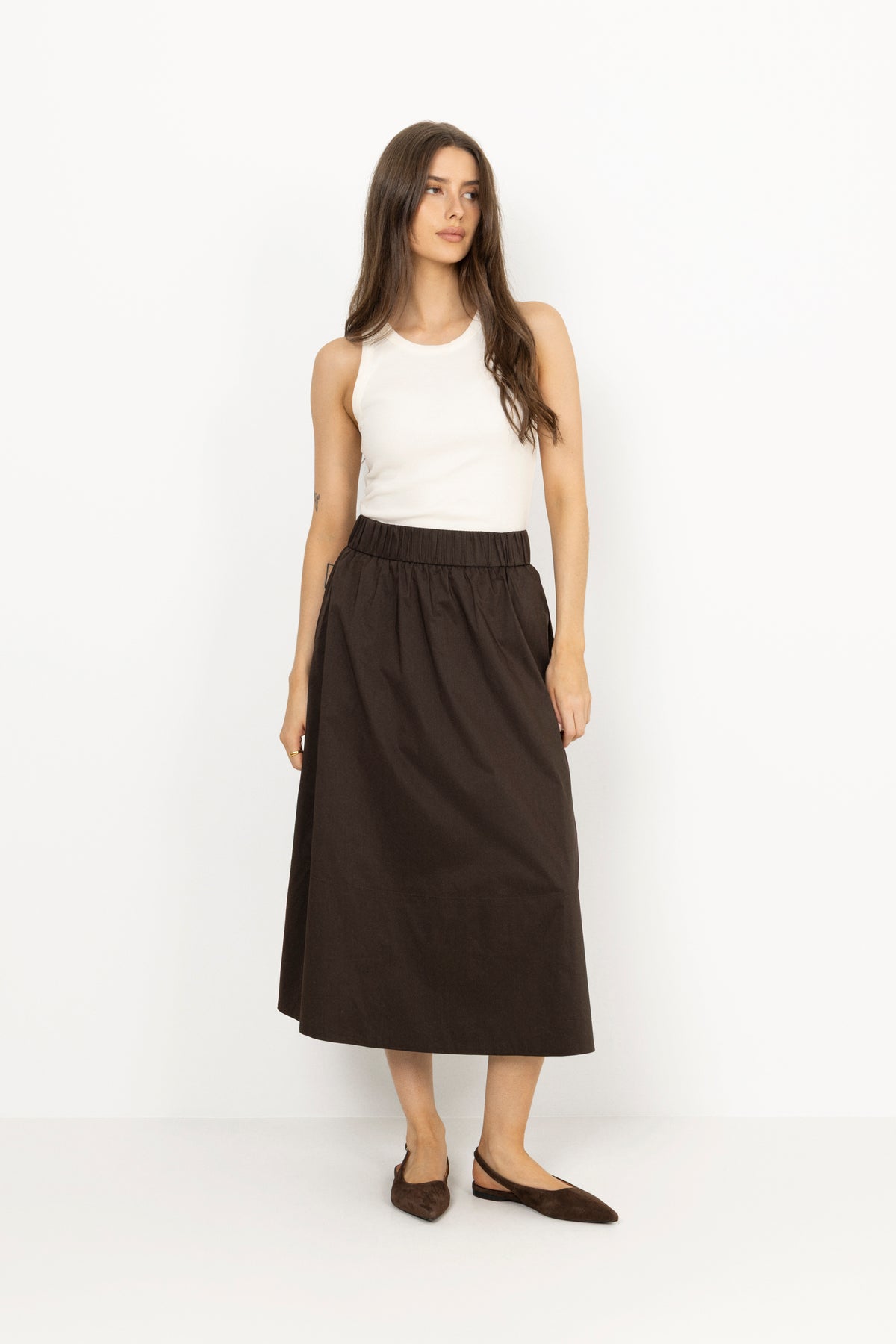 Yara Poplin Skirt - Chocolate Brown