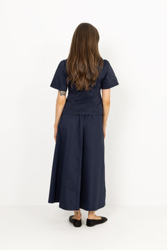 Yara Long Poplin Skirt - Navy