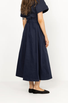 Yara Long Poplin Skirt - Navy