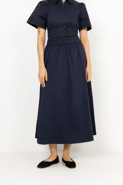 Yara Long Poplin Skirt - Navy