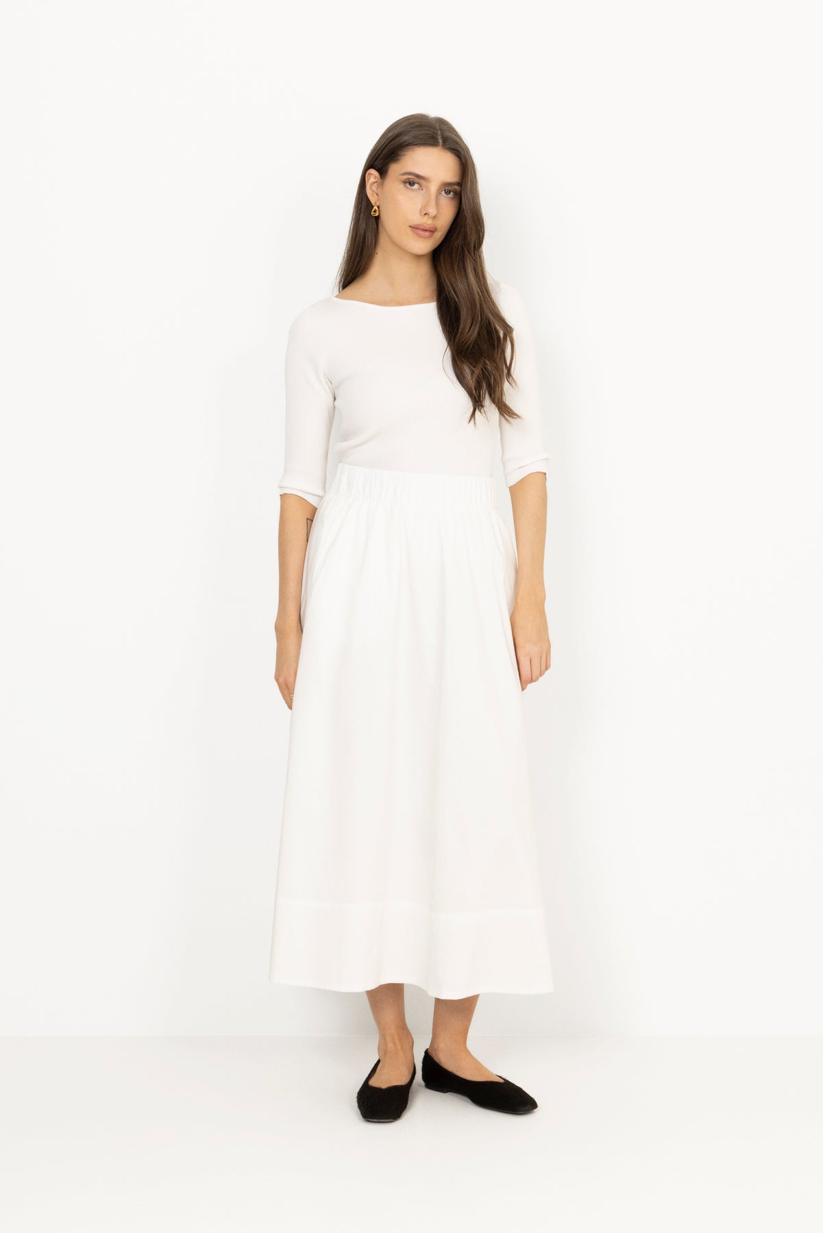 Yara Long Poplin Skirt - White