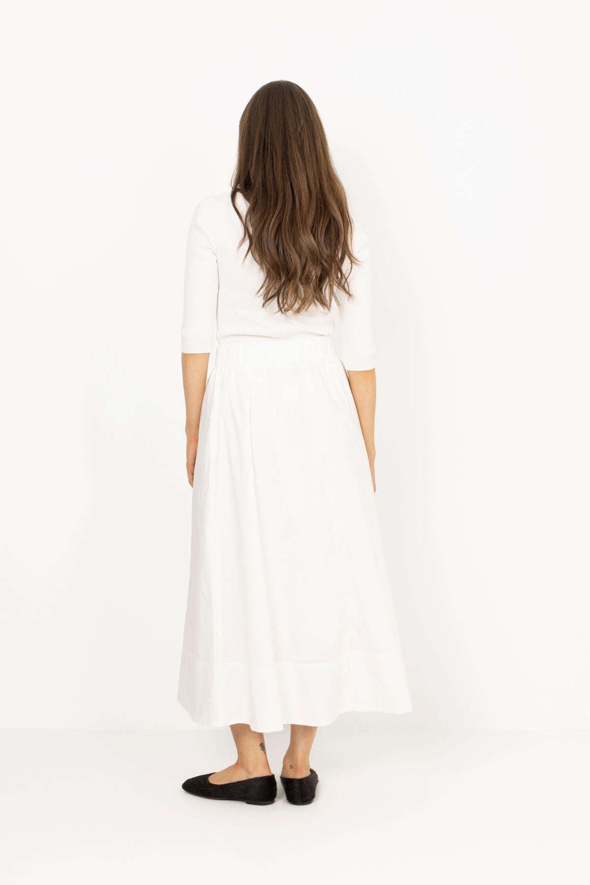 Yara Long Poplin Skirt - White
