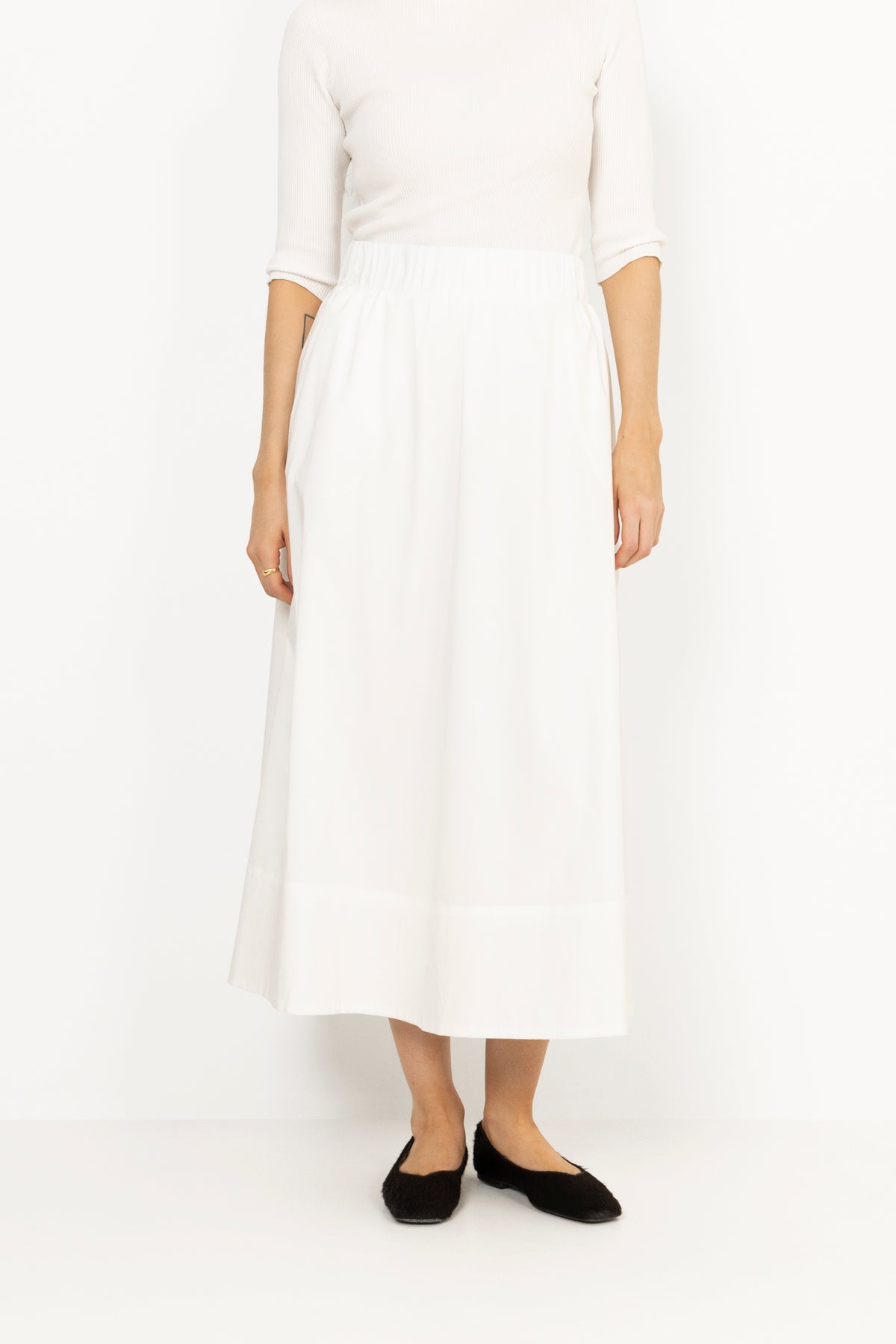Yara Long Poplin Skirt - White