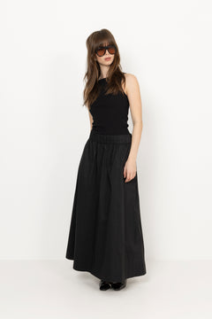 Yara Long Poplin Skirt - Black