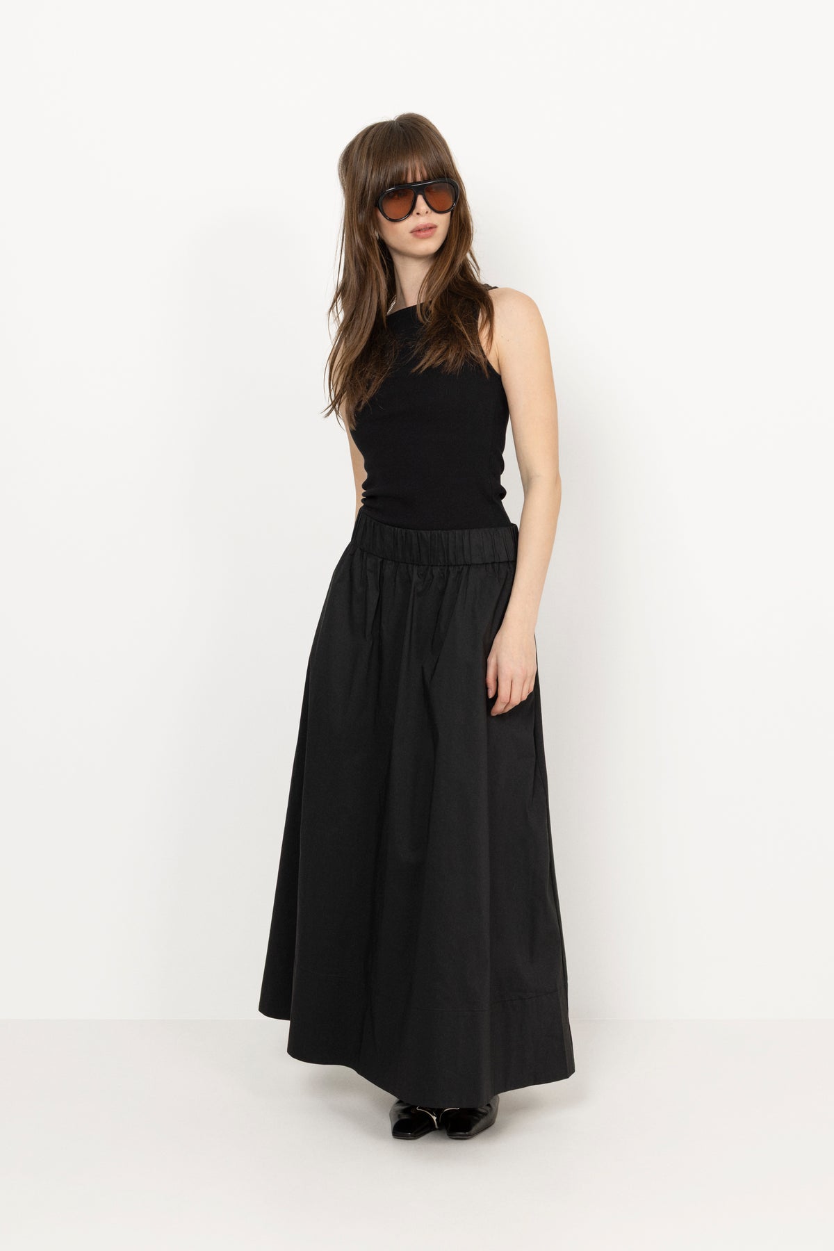 Yara Long Poplin Skirt - Black