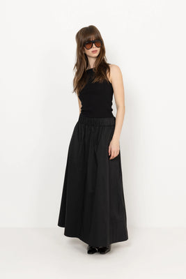 Yara Long Poplin Skirt - Black