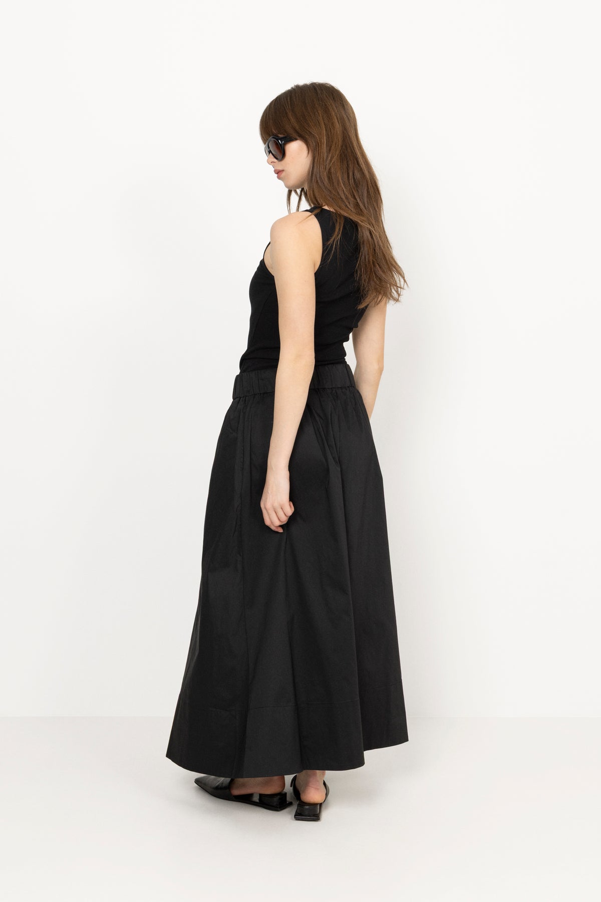 Yara Long Poplin Skirt - Black