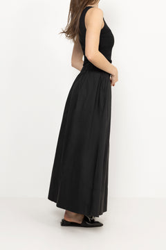 Yara Long Poplin Skirt - Black