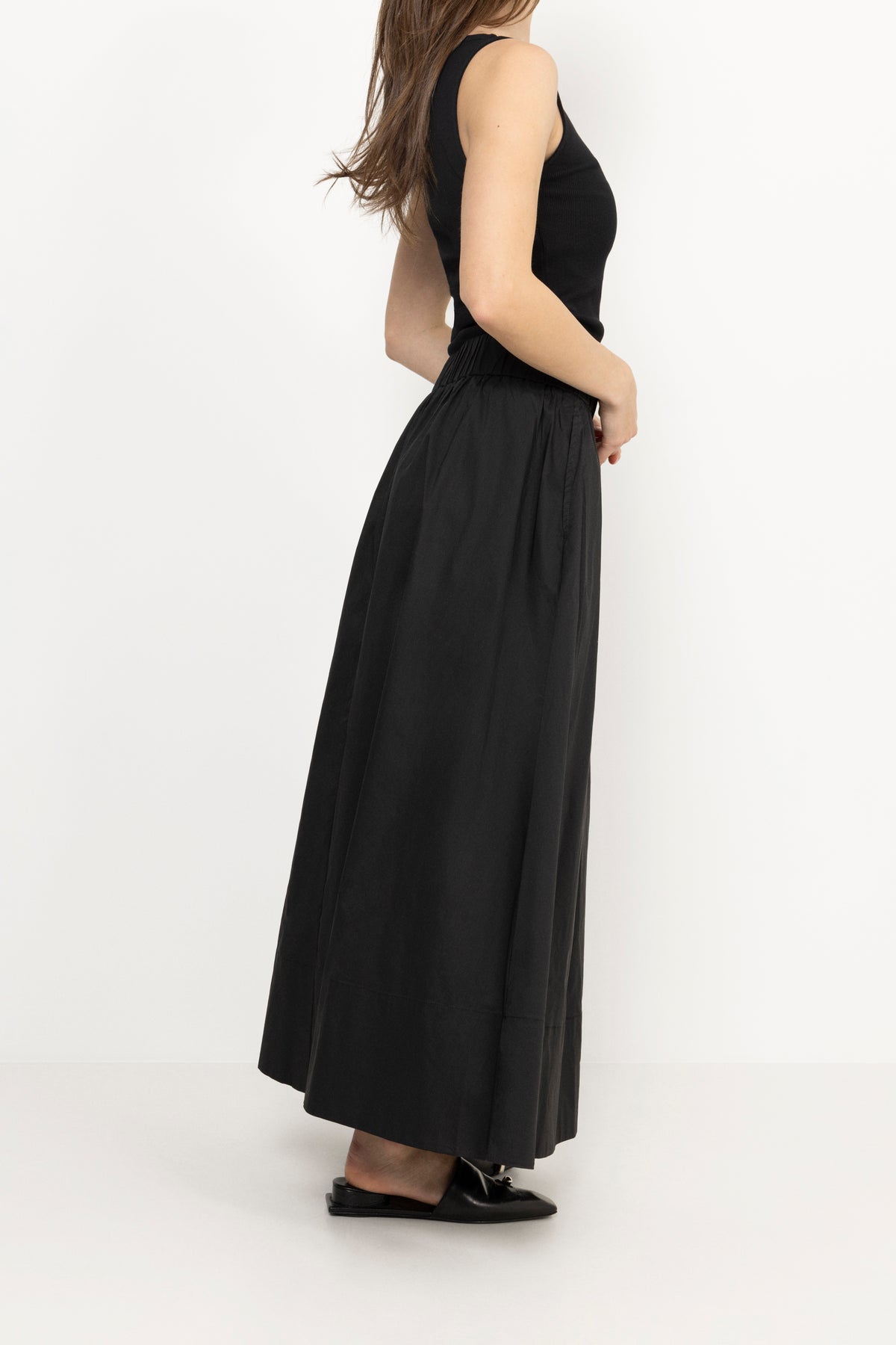 Yara Long Poplin Skirt - Black