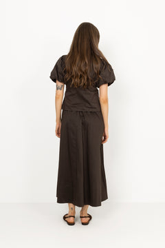 Yara Long Poplin Skirt - Chocolate Brown