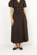 Yara Long Poplin Skirt - Chocolate Brown