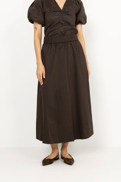 Yara Long Poplin Skirt - Chocolate Brown