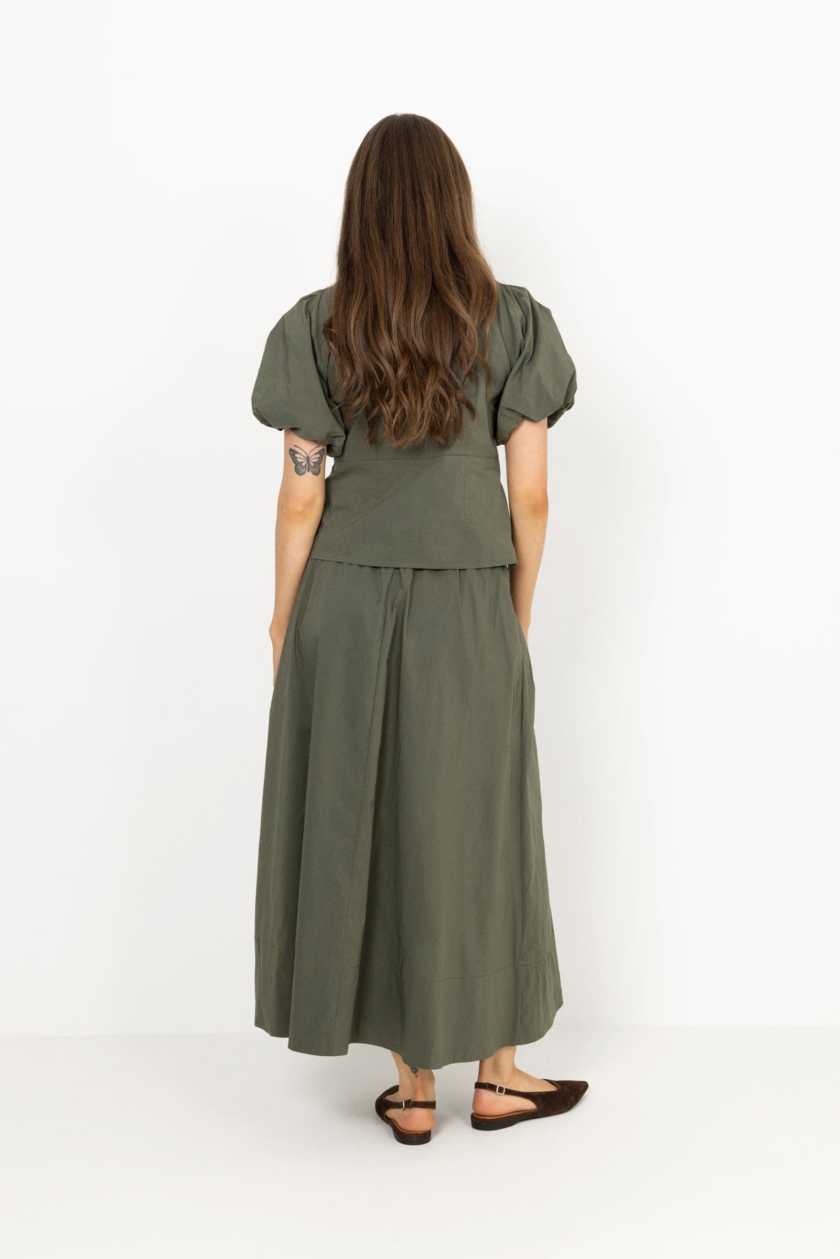 Yara Long Poplin Skirt - Army