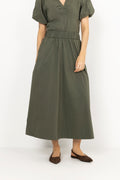Yara Long Poplin Skirt - Army