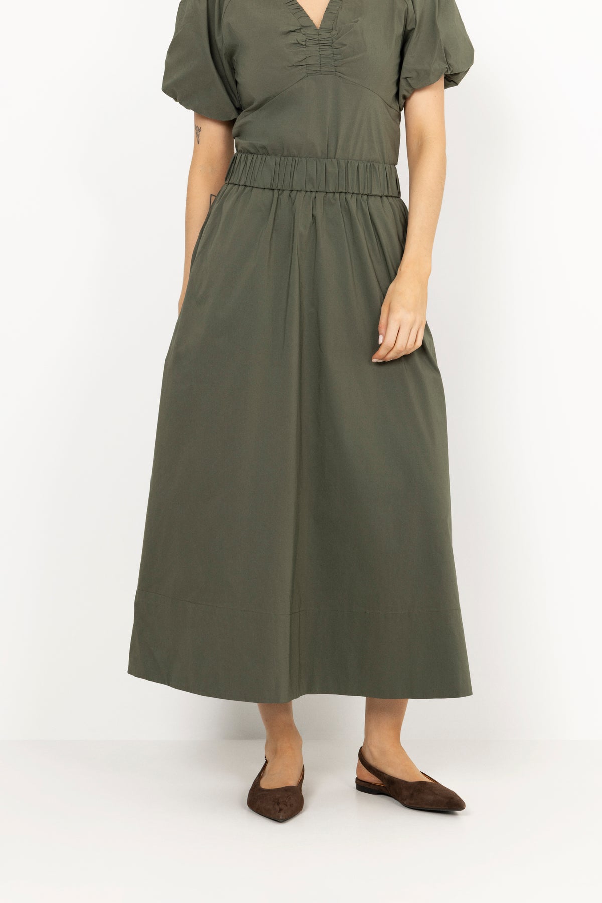 Yara Long Poplin Skirt - Army