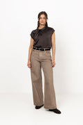 Fleur Drapy Satin Blouse - Dark Brown