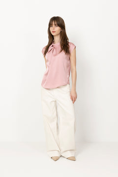 Fleur Drapy Satin Blouse - Light Pink