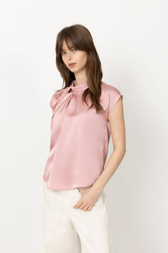 Fleur Drapy Satin Blouse - Light Pink