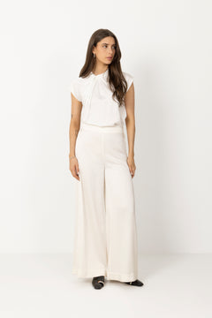 Fleur Drapy Satin Blouse - Off White